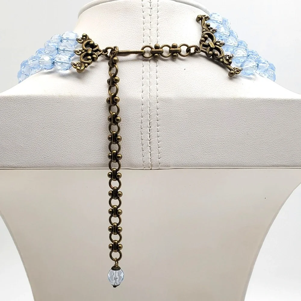 Blue Beaded Tassel‎ Necklace Heidi Daus Swarovski Crystal Layered Runway Fringe
